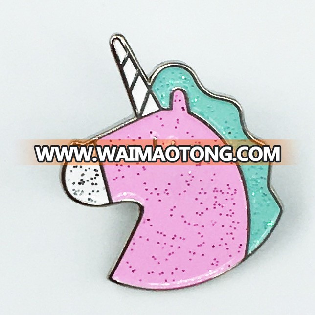 Glitter enamel unicorn lapel pin /metal unicorn pin badge with high quality